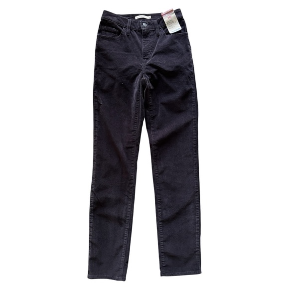 LEVIS Dark Brown 724 High Rise Slim Straight Corduroy Jeans Pants Sz 26 NWT - Picture 1 of 10